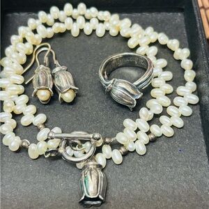 Mignon Faget Freshwater Pearl Necklace, Sterling Silver Earrings & Ring Set
